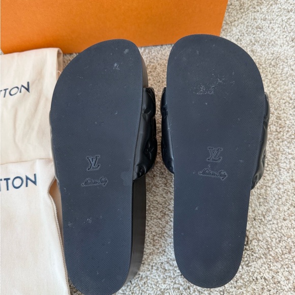 Louis Vuitton Black Lambskin Embossed Monogram Jumbo Flatform Sandals Size 38.5 - Picture 8 of 8